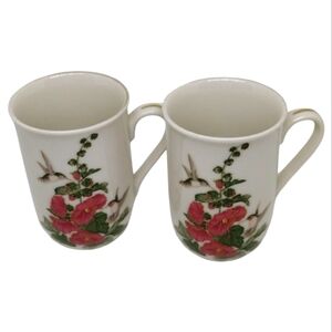 Otagiri Japan Hummingbirds and Hollyhocks‎ Mugs Set of 2